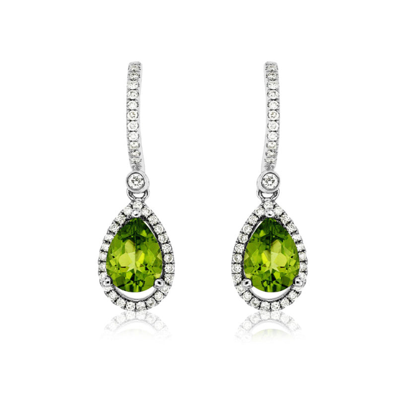 14K White Gold Peridot and Diamond Drop Earrings