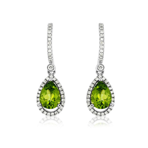 14K White Gold Peridot and Diamond Drop Earrings