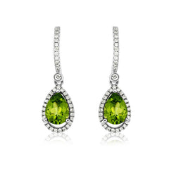 14K White Gold Peridot and Diamond Drop Earrings