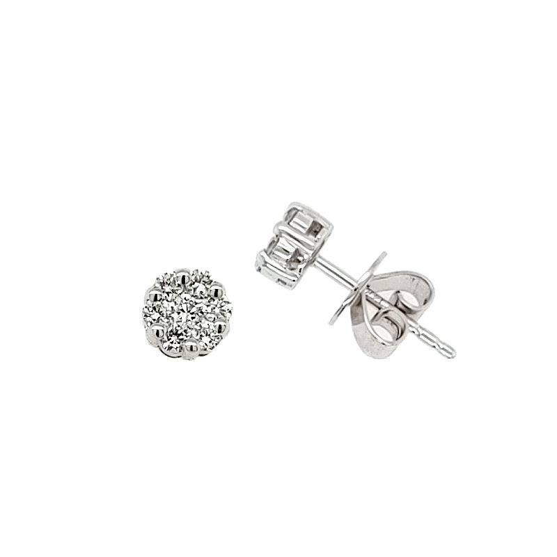 14K White Gold Diamond Cluster Stud Earrings .72 ctw