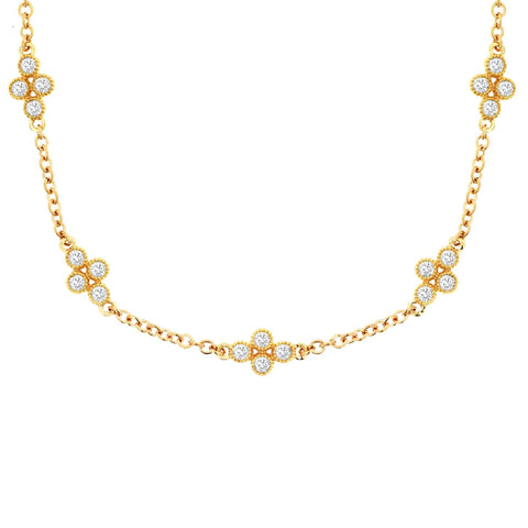 14K Yellow Gold Diamond Station Necklace