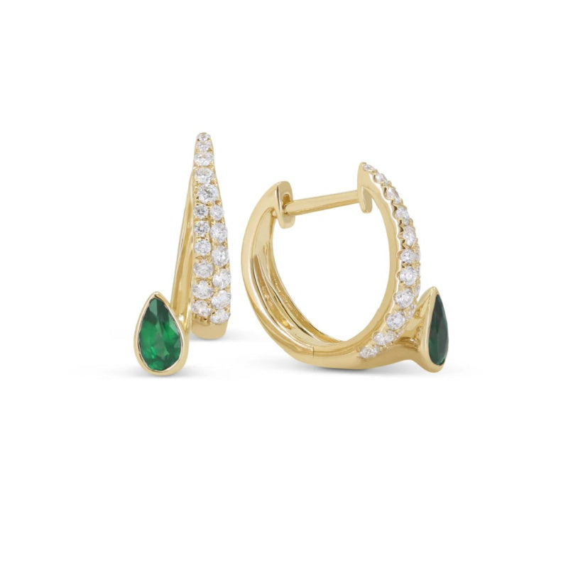 14K Yellow Gold Tsavorite Garnet and Diamond Hoop Earrings
