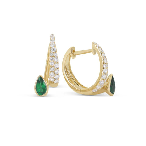 14K Yellow Gold Tsavorite Garnet and Diamond Hoop Earrings