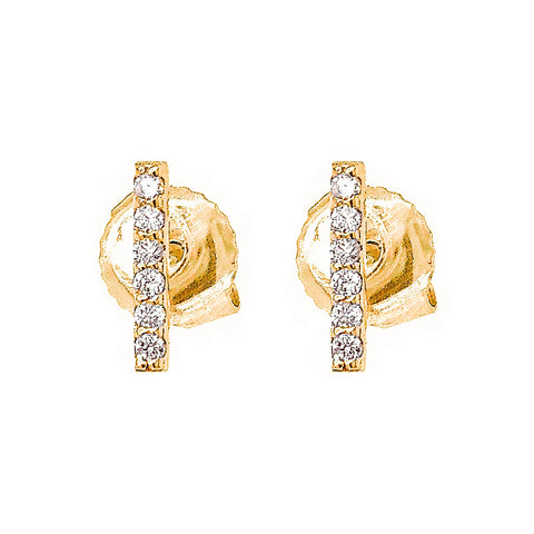 14K Yellow Gold Diamond Bar Stud Earrings