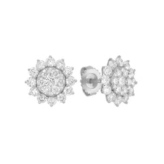 18K White Gold Diamond Cluster Stud Earrings