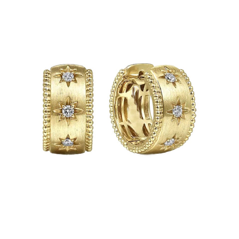 14K Yellow Gold Diamond Huggie Hoop Earrings