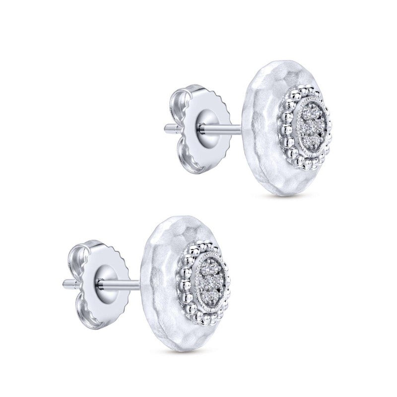Sterling Silver and White Sapphire Button Earrings