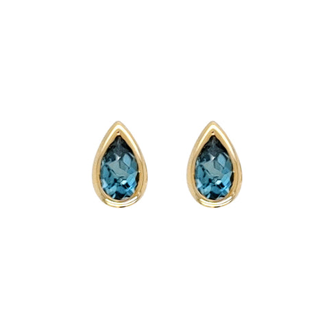 14K Yellow Gold London Blue Topaz Stud Earrings
