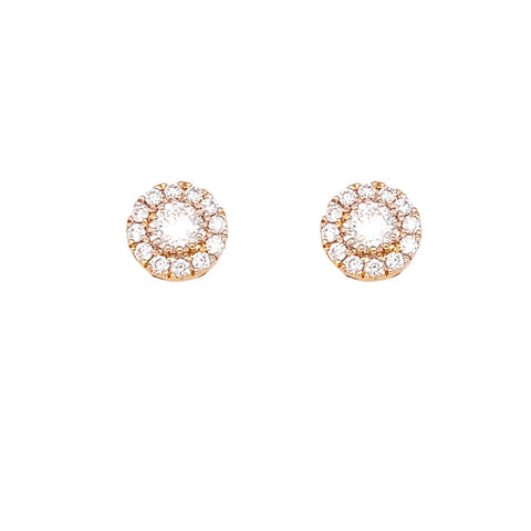 14K Yellow Gold Diamond Button Stud Earrings