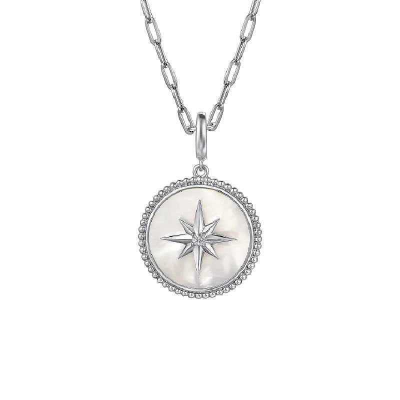 Sterling Silver Mother of Pearl and White Sapphire Pendant