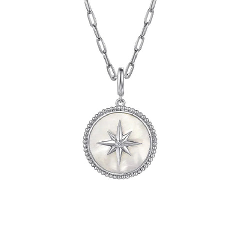 Sterling Silver Mother of Pearl and White Sapphire Pendant