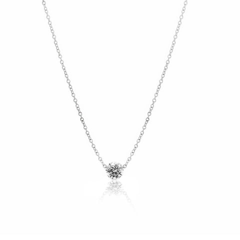 14K White Gold Diamond Solitaire Necklace