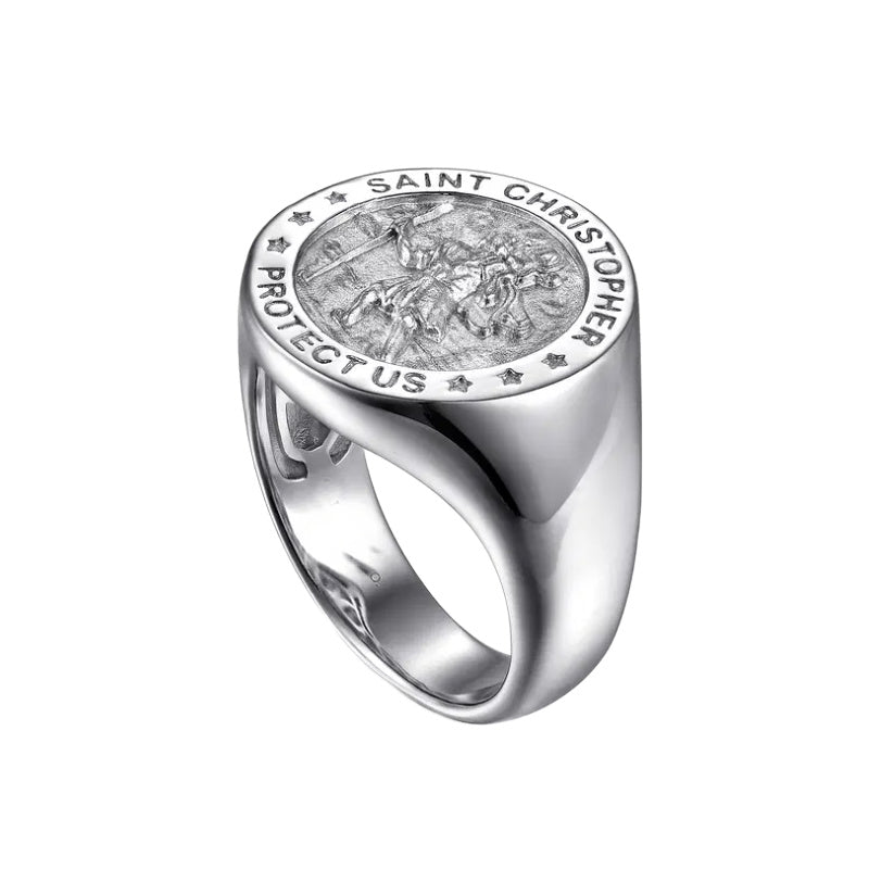 Sterling Silver Mens Saint Christopher Ring