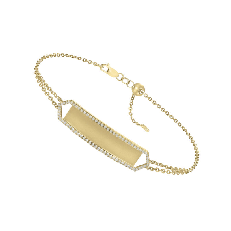 14K Yellow Gold Diamond ID Style Bracelet