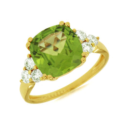 14K Yellow Gold Peridot and Diamond Ring