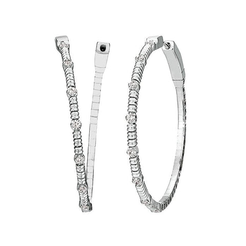 14K White Gold Flexible Diamond Hoop Earrings