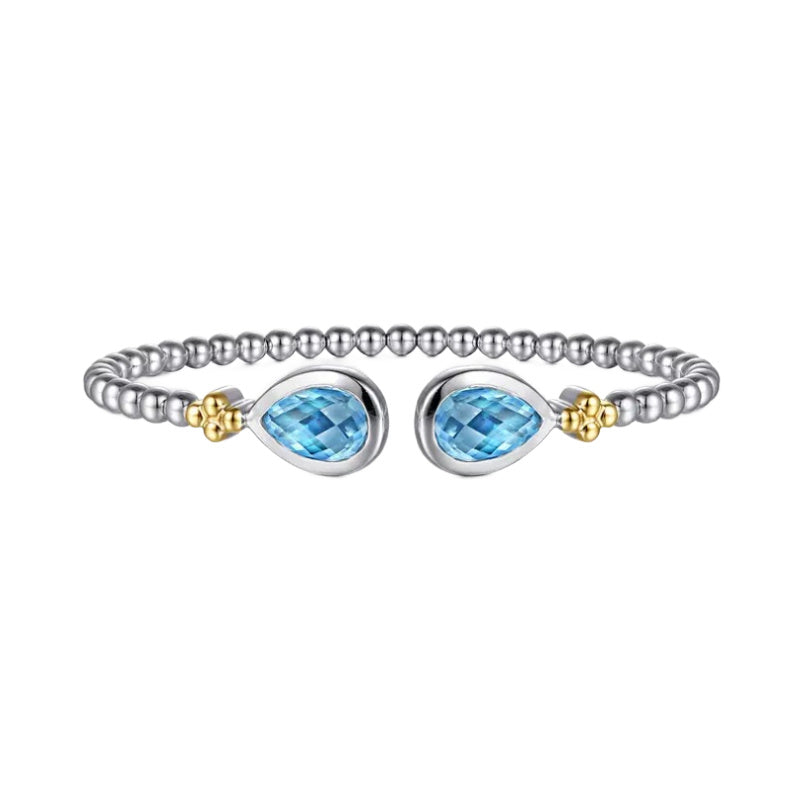 Sterling Silver and 14K Yellow Gold Blue Topaz Cuff Bracelet