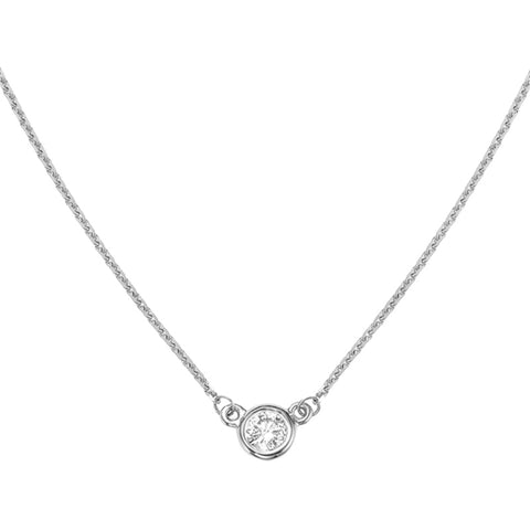 14K White Gold Diamond Solitaire Necklace