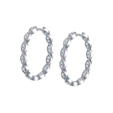 14K White Gold Diamond Hoop Earrings