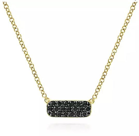 14K Yellow Gold Black Diamond Bar Necklace
