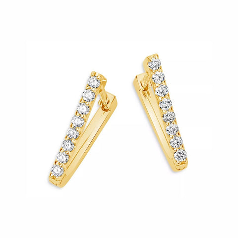 14K Yellow Gold Diamond Huggie Hoop Earrings