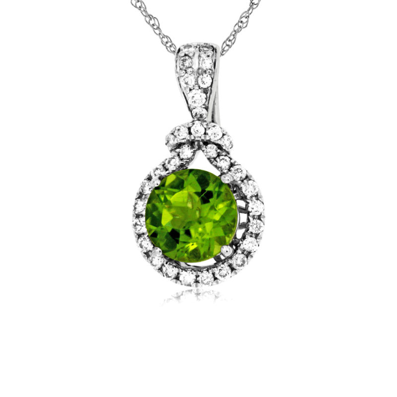 14K White Gold Peridot and Diamond Necklace