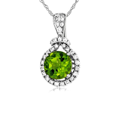 14K White Gold Peridot and Diamond Necklace