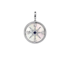 Sterling Silver Mother of Pearl and Sapphire Compass Pendant