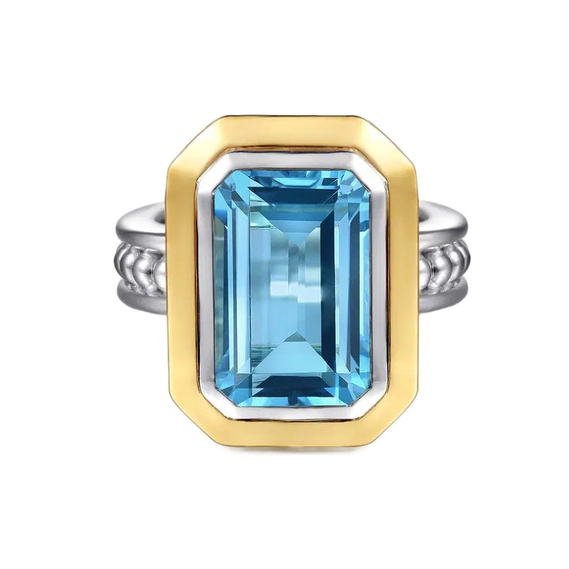 Sterling Silver and 14K Yellow Gold Blue Topaz Ring