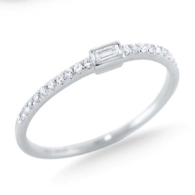 14K White Gold Baguette and Round Diamond Band