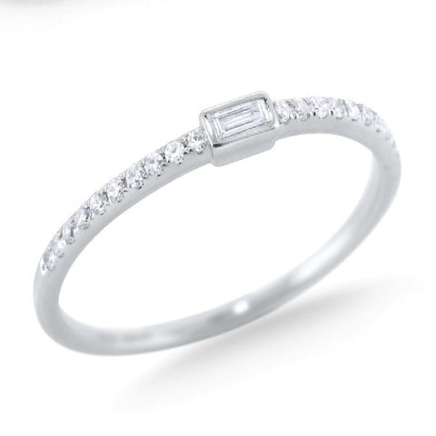 14K White Gold Baguette and Round Diamond Band