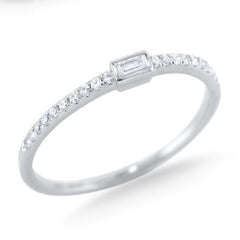 14K White Gold Baguette and Round Diamond Band