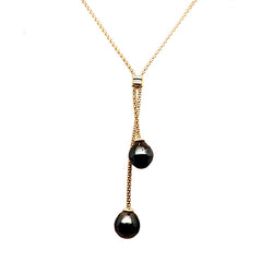 Gold Plated Sterling Silver Tahitian Pearl Lariat Necklace