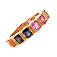 14K Yellow Gold Ranbow Sapphire Band