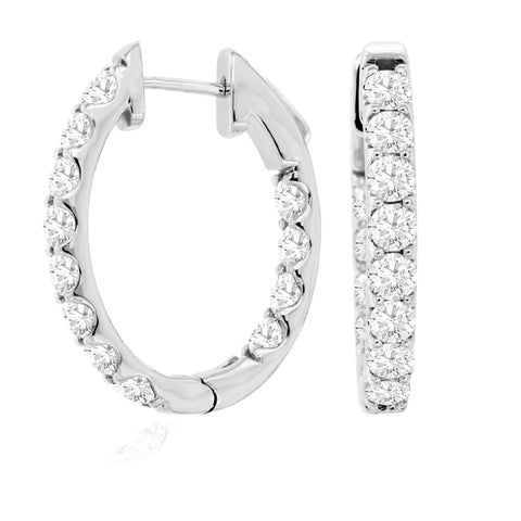 14K White Gold Diamond Hoop Earrings