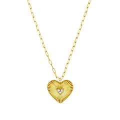 14K Yellow Gold Diamond Puffed Heart Necklace