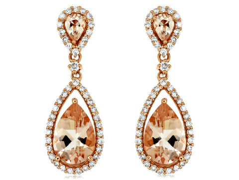 14K Rose Gold Morganite and Diamond Earrings