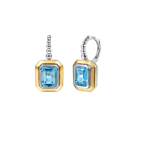 Sterling Silver and 14K Yellow Gold Swiss Blue Topaz Earrings