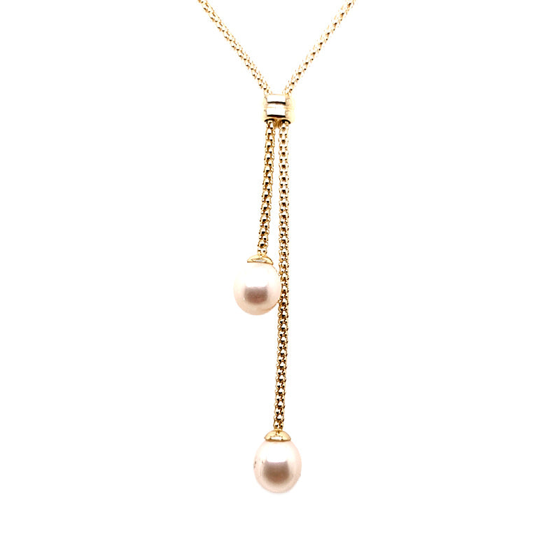 Gold Plated Sterling Silver Pearl Lariat Necklace