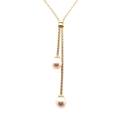 Gold Plated Sterling Silver Pearl Lariat Necklace