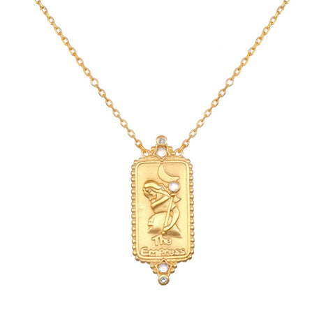 18K Yellow Gold Plated Brass Empress Tarot Card Necklace