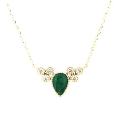 14K Yellow Gold Emerald and Diamond Necklace