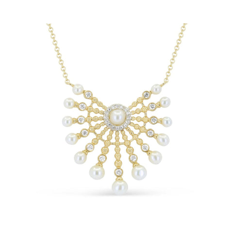 14K Yellow Gold Pearl and Diamond Necklace