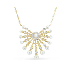 14K Yellow Gold Pearl and Diamond Necklace