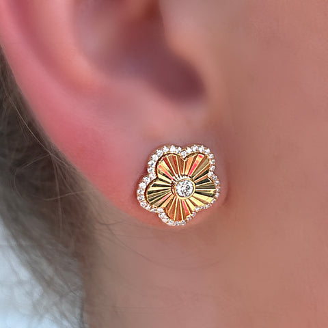14K Yellow Gold Diamond Quatrefoil Earrings