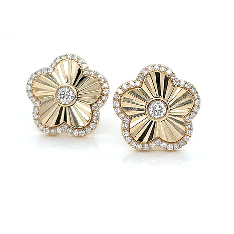 14K Yellow Gold Diamond Quatrefoil Earrings