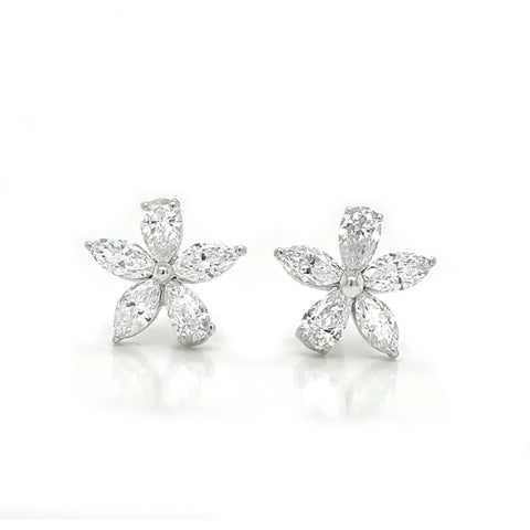 14K White Gold Diamond Floral Earrings