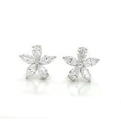 14K White Gold Diamond Floral Earrings