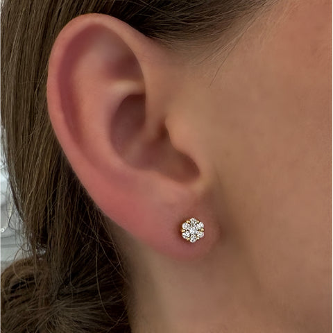 14K Yellow Gold Diamond Cluster Earrings