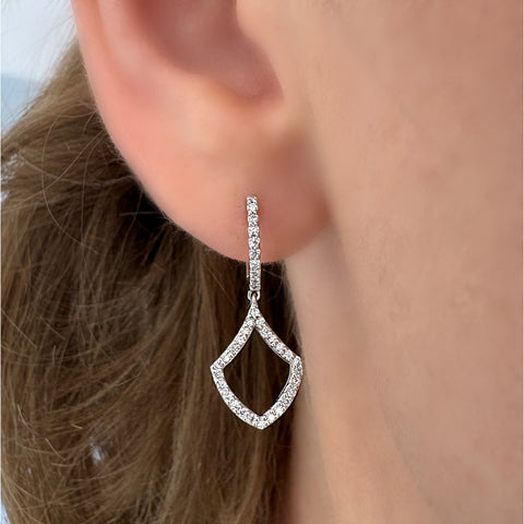 14K White Gold Diamond Dangle Earrings